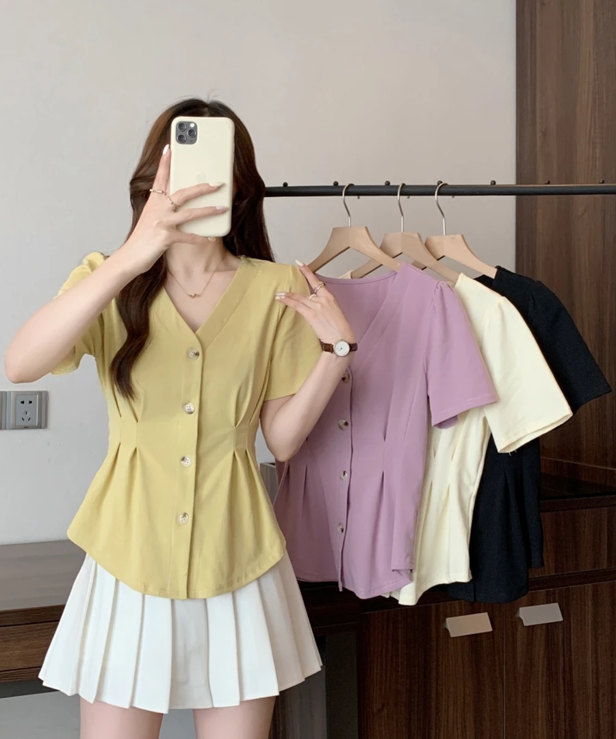 气质大码女装夏天夏季胖mm法式设计感收腰衬衫减龄显瘦洋气衣服女