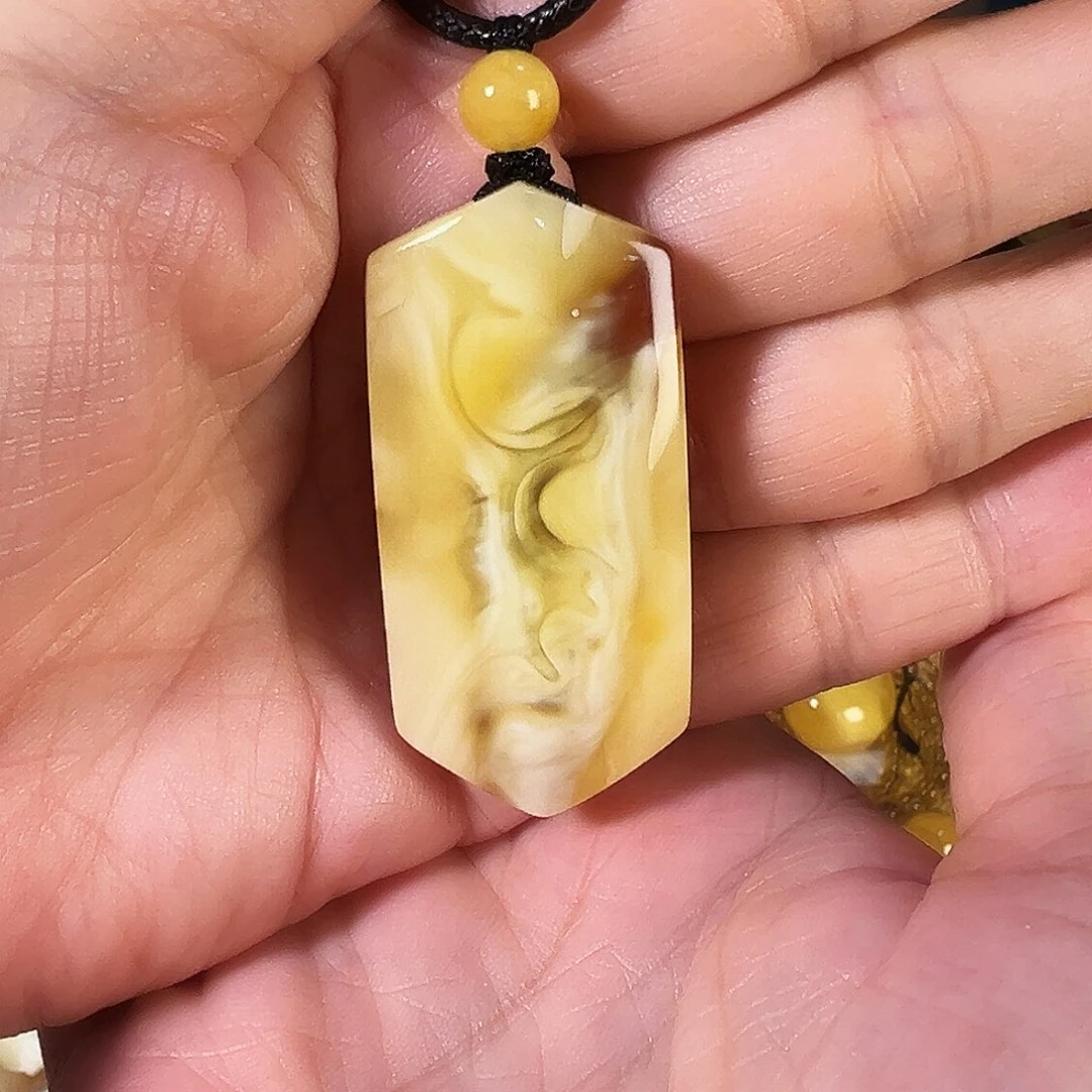 蜜蜡未镶嵌颈饰琥珀蜜蜡瓷白妖花溶洞拉丝吊坠