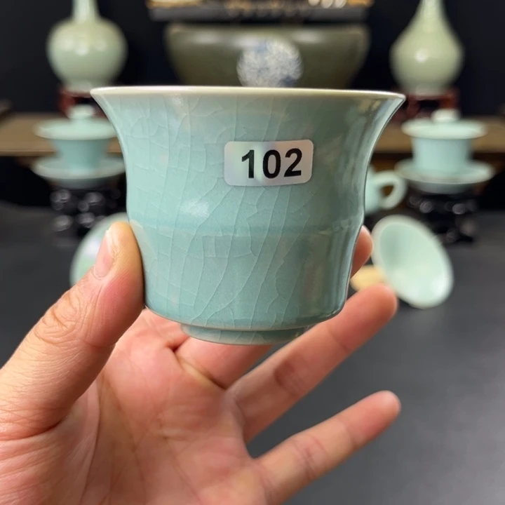 瓷片仿古釉汝官窑竹节杯102号