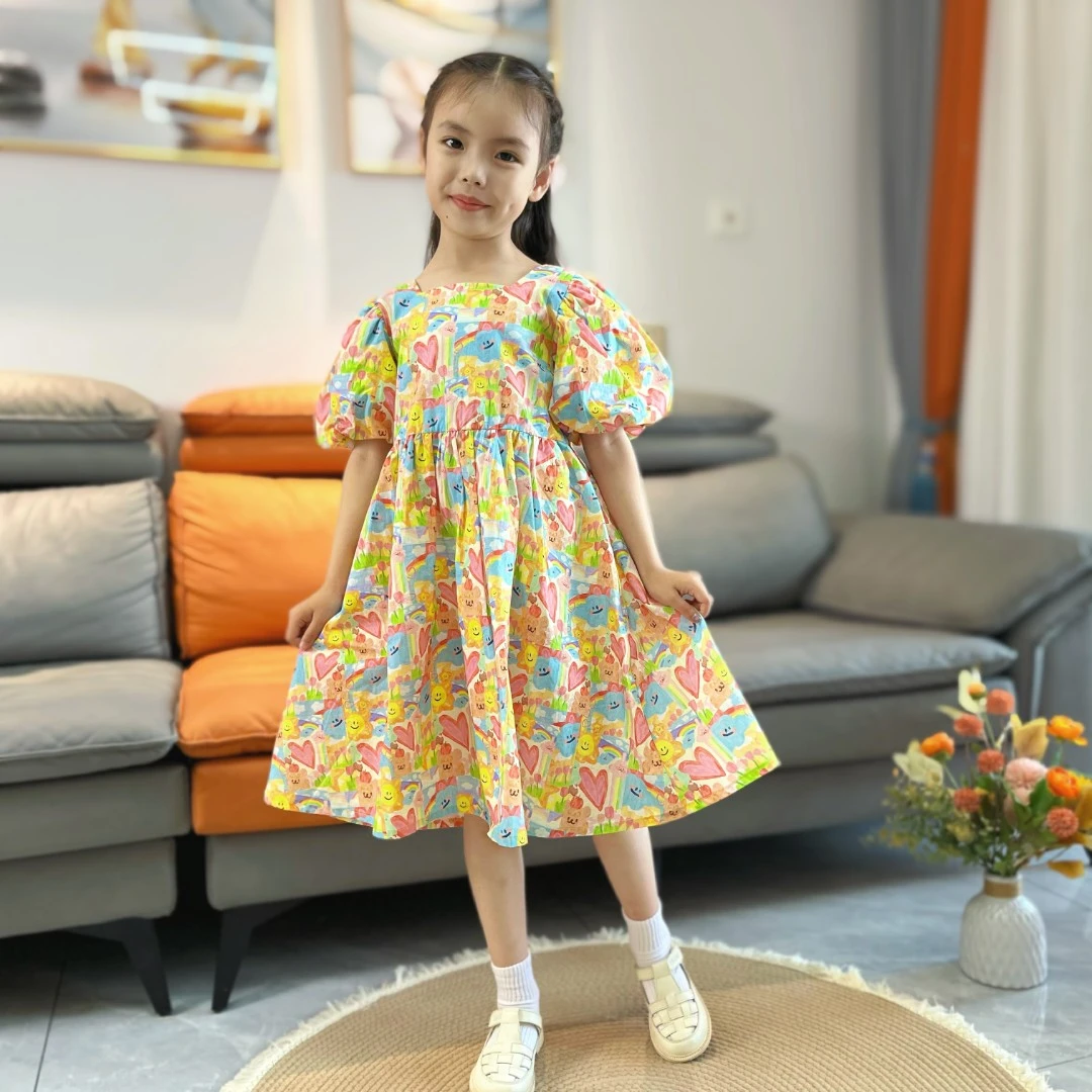 女童连衣裙夏季2025新款洋气纯棉儿童公主裙夏泡泡袖女宝宝碎花裙