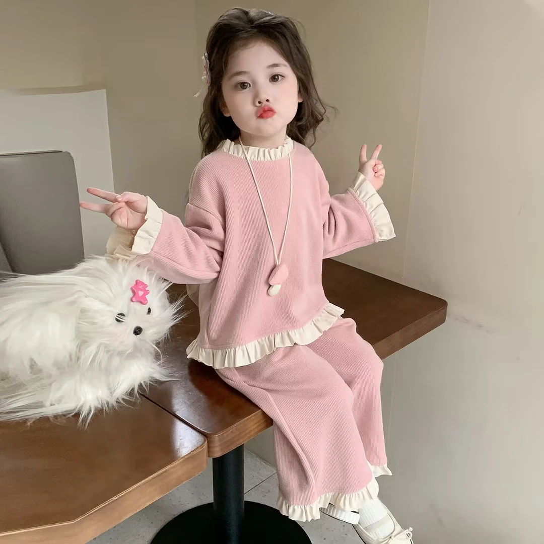 女小童春秋装洋气卫衣套装2025新款宝宝秋款韩版时髦阔腿裤两件套