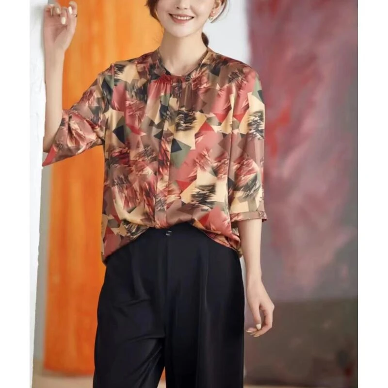 妈妈上衣短袖杭州重磅高档中老年小个子夏装衬衣9987-1