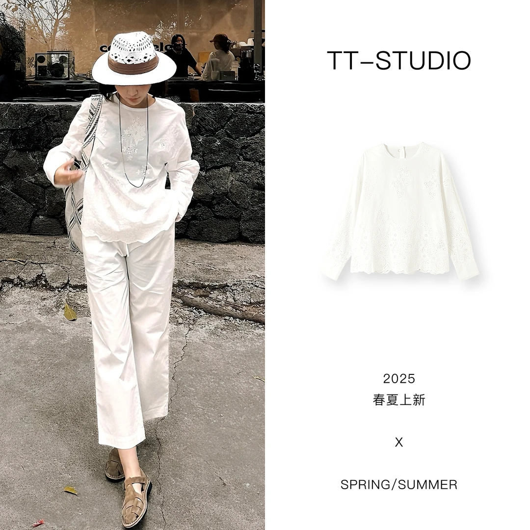 TT【云朵】春夏新品欧若风中式镂空蕾丝衬衣白衬衫上衣TT-11CS2305