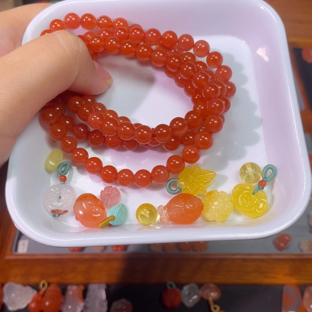 ･****未镶嵌冰红手串南红玛瑙定制编成品非质量问题不退换