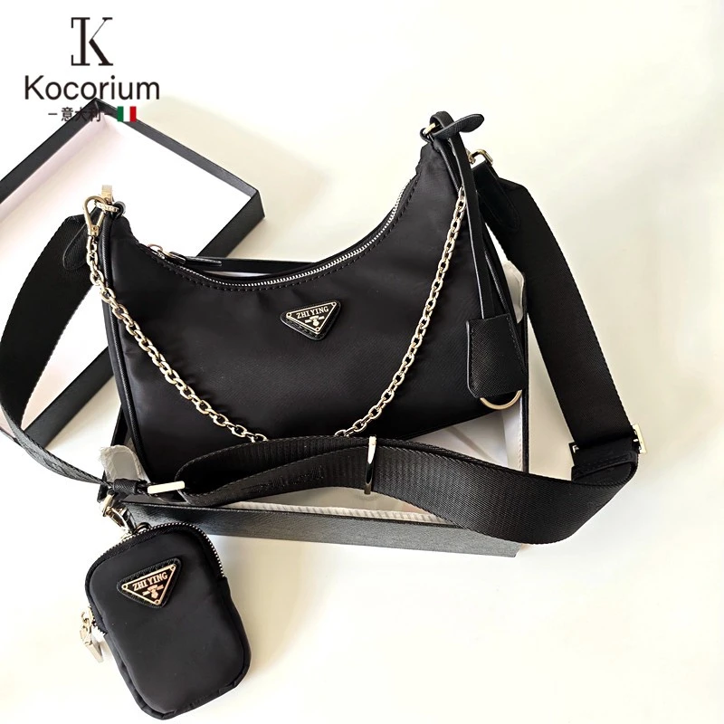 KOCORIUM新款女包经典尼龙布炼条腋下包女士单肩包百搭斜挎包包包