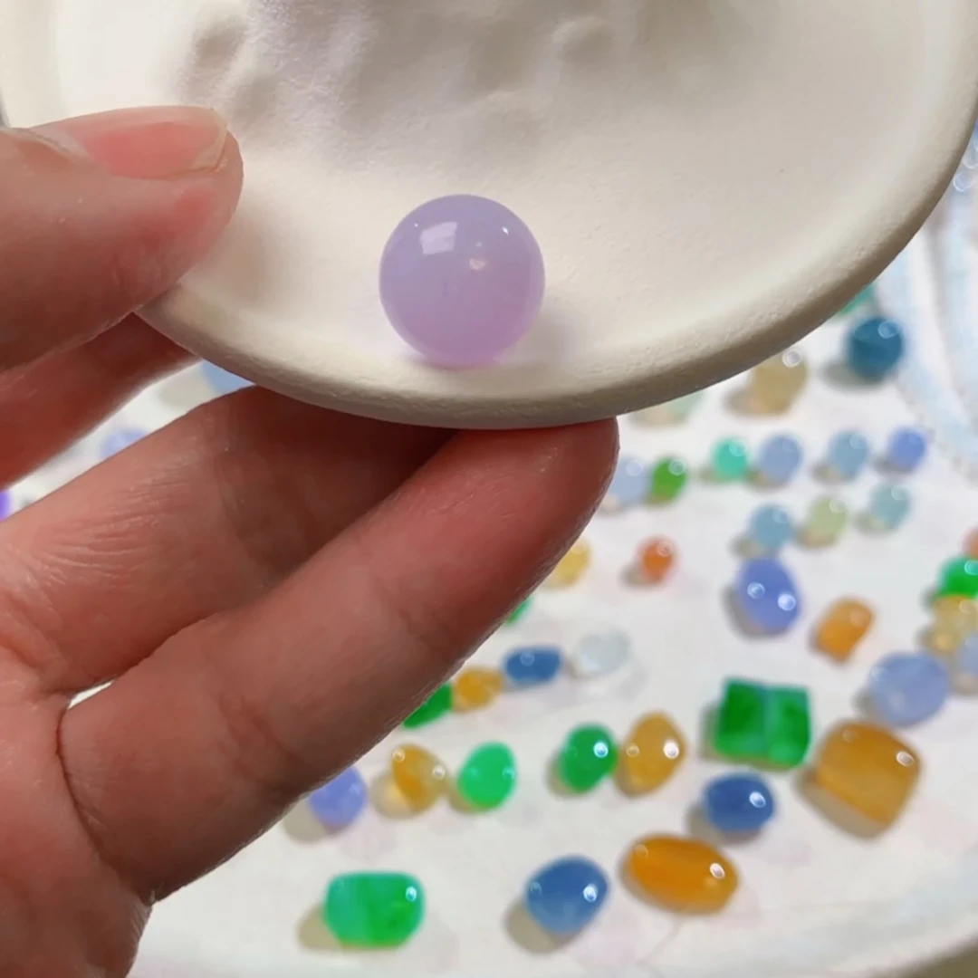 定制翡翠未镶嵌11mm粉椿紫单珠