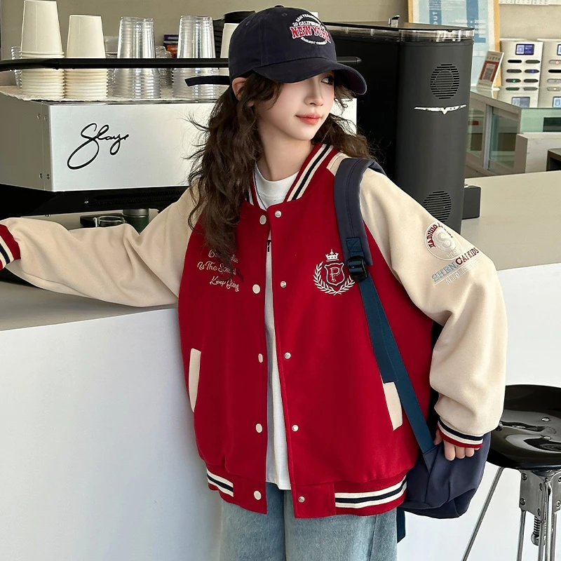 女童春秋外套2025新款儿童春季洋气运动上衣女大童休闲春装棒球服