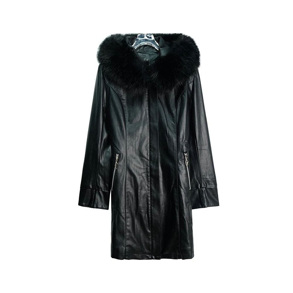 X24637【上新】秋冬气质修身显瘦加绒加厚中长款PU外套3D