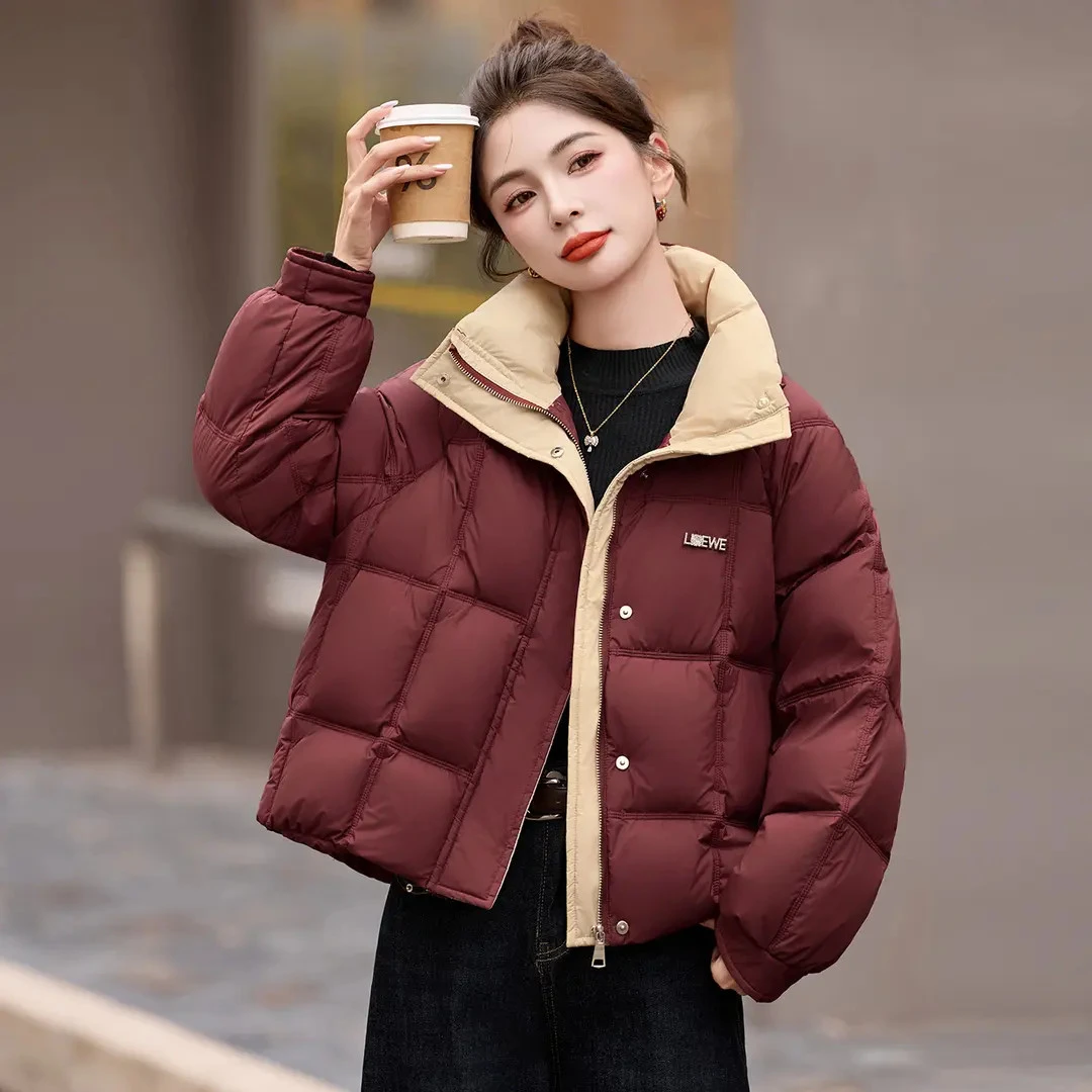 2025冬季爆款小个子加厚保暖宽松休闲韩版撞色拼接白鸭绒羽绒服