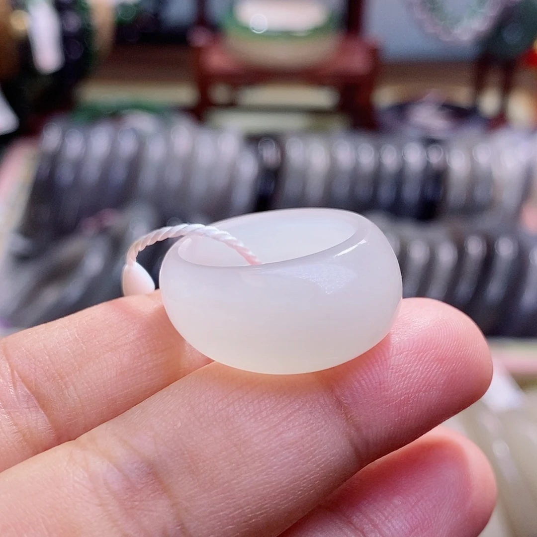 和田玉手镯未镶嵌新疆羊脂白玉老矿料马鞍戒指16-17圈口