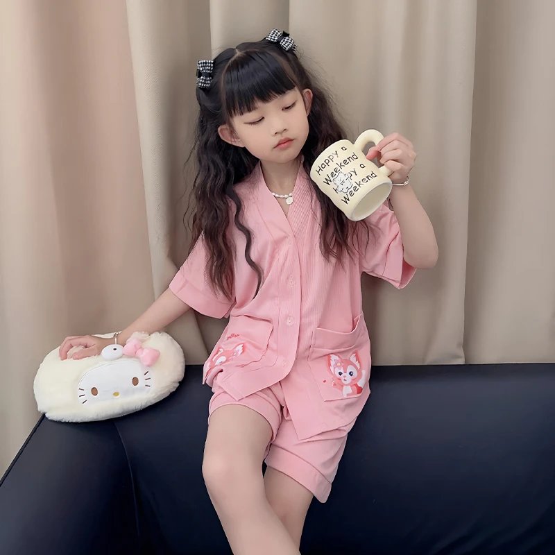 睡衣女童夏季短袖短裤可爱卡通宝宝中大童公主风两件套夏天家居服