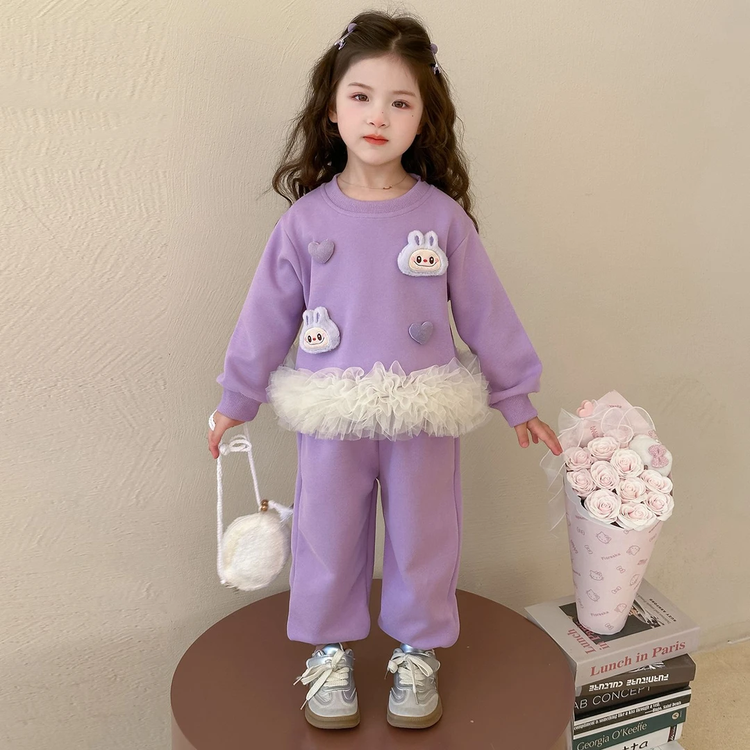 女童套装春秋2025新款儿童洋气甜美春季女宝宝时髦休闲长袖两件套