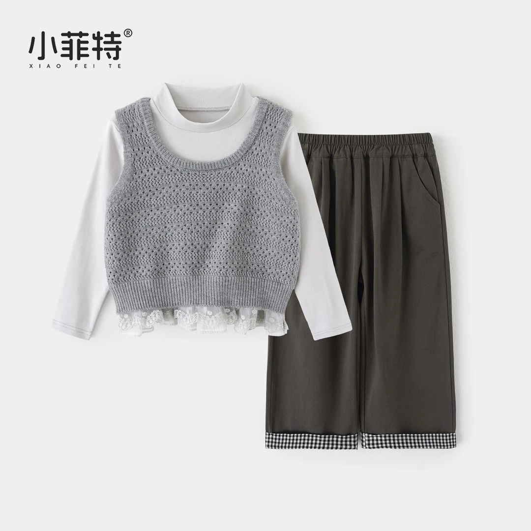 【背心+打底衫+长裤】小菲特女童秋装新款时尚上衣三件套HLTQ53022