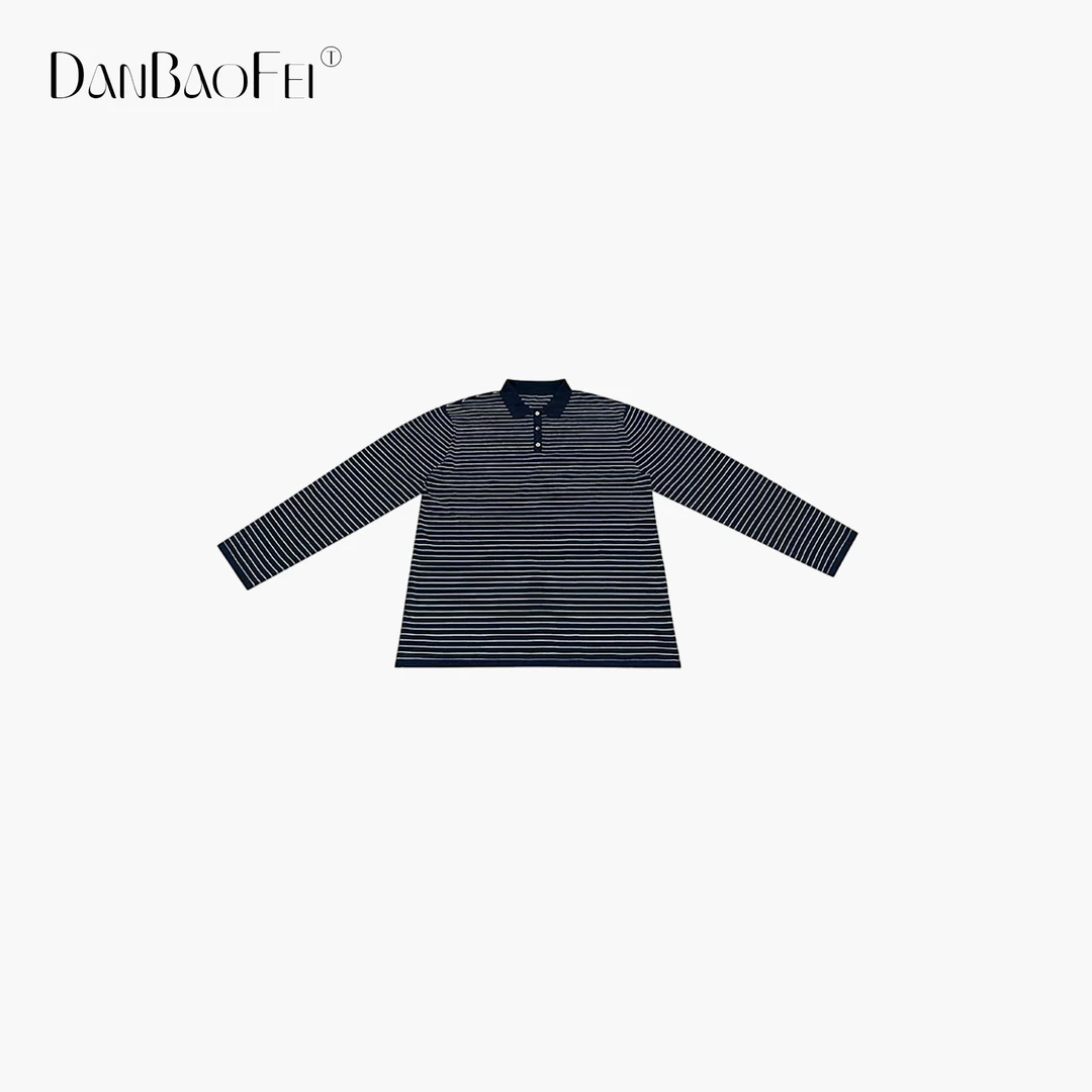 KK 复古休闲翻领条纹长袖Polo衫 YLM00952