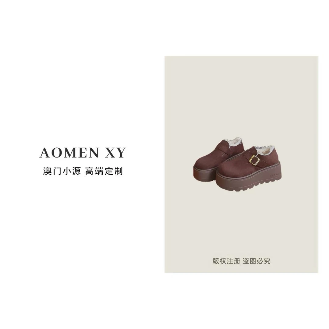 增高7CM~厚底扣带勃肯鞋2025年冬季新款加绒保暖时尚单鞋X046