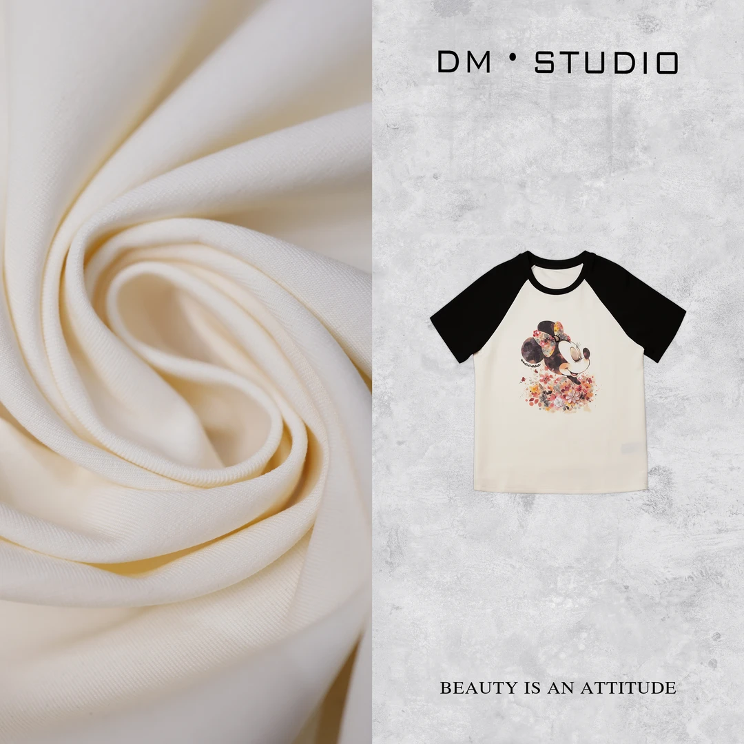 -DM•STUDIO/气质撞色俏皮重工钉珠米奇印花百搭T恤上衣（9735）