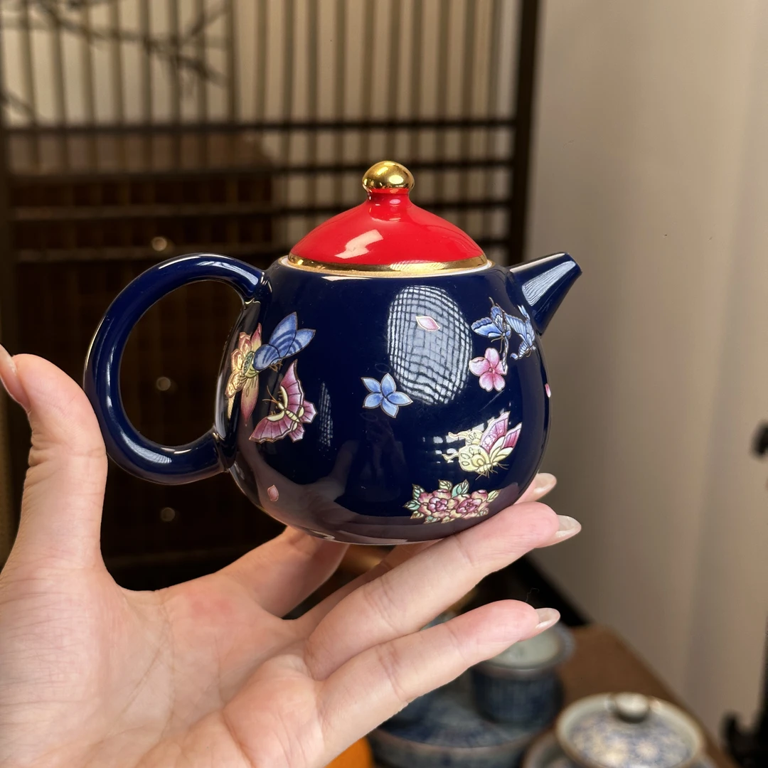 YP66-珐琅彩蝶恋花茶壶复古陶瓷描金