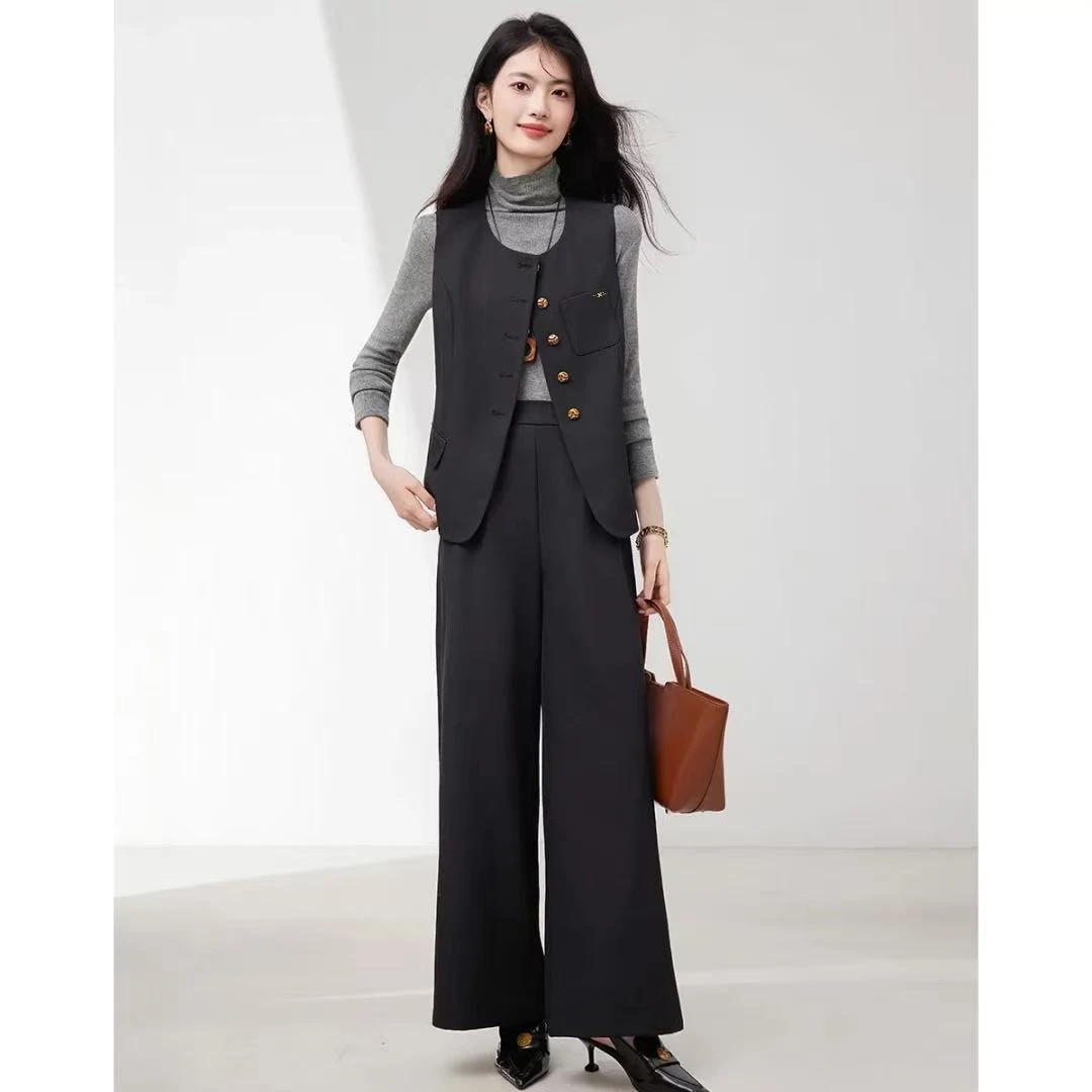 JIRUIMAN/吉瑞曼新款高端气质修身显瘦马甲外套阔腿裤两件套TA241