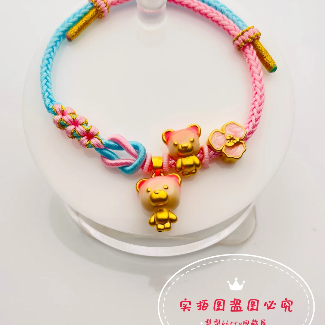 足银珐琅银制品 3D心愿小熊荧光珐琅系列可爱百搭赠编绳首饰