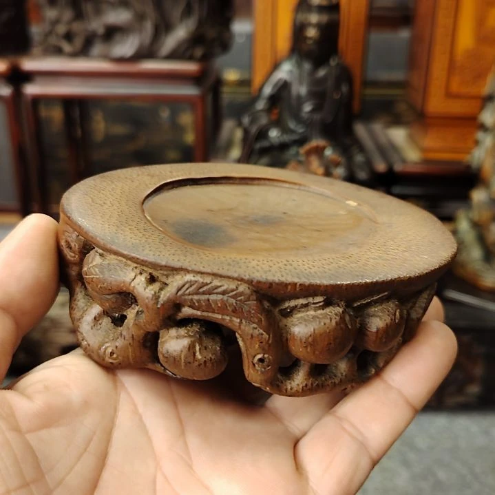 山***货竹竹雕寿桃底座摆件