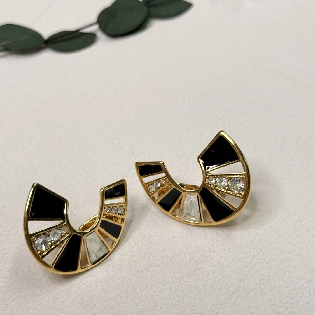 铜合金合成锆石耳饰 【六六中古】孤品复古造型感耳夹ap7237