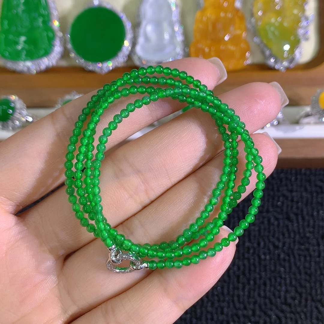 翡翠18K金镶嵌颈饰小米珠