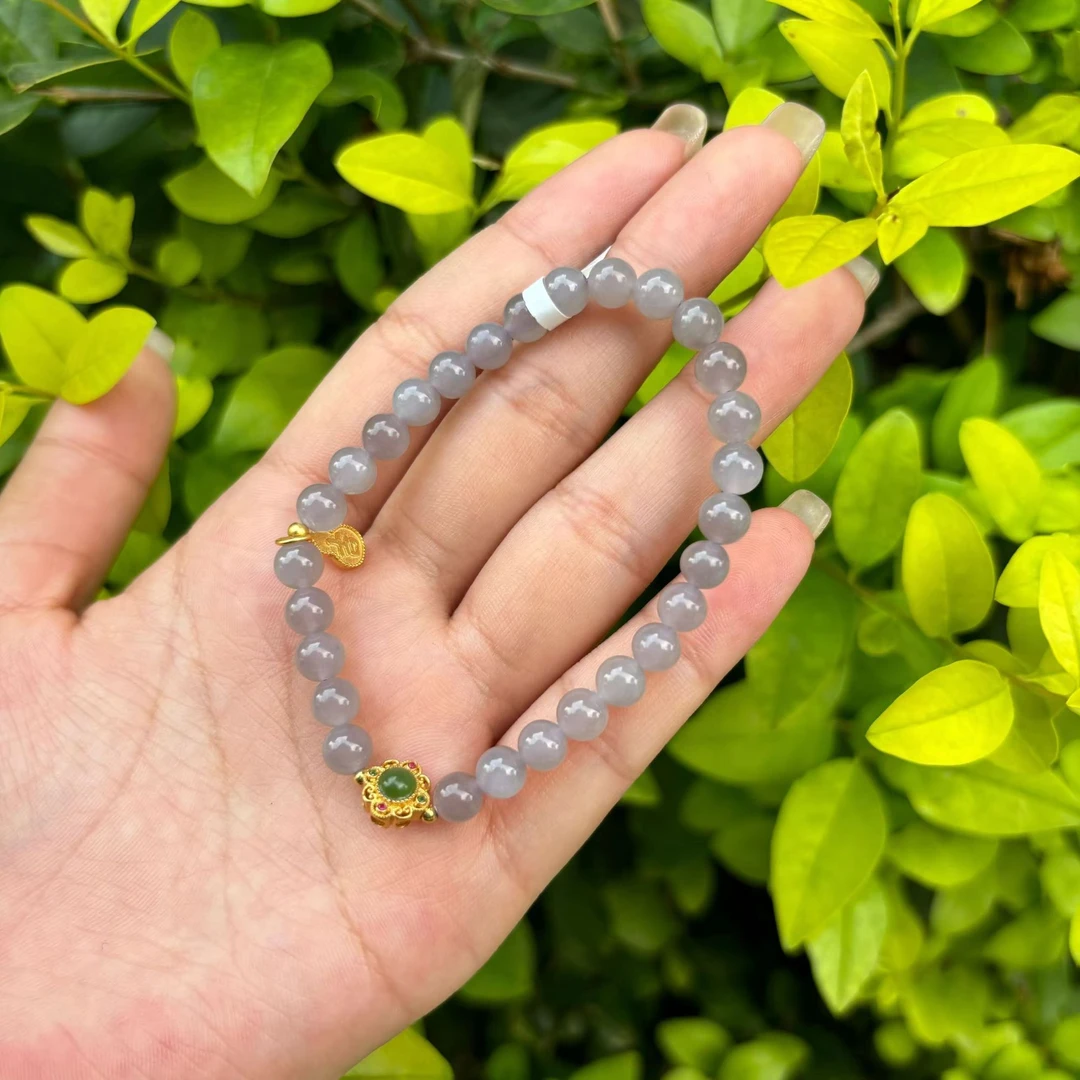 【龍韵祥】和田玉烟紫卡6mm简单大气款手串