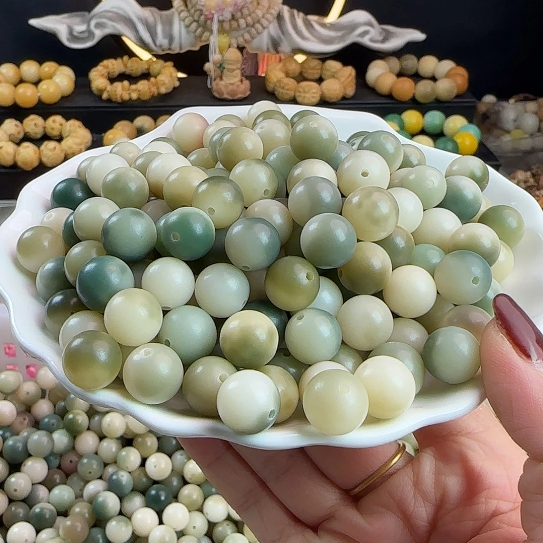 菩提根/象牙果手串卡12绿飘花圆1000颗