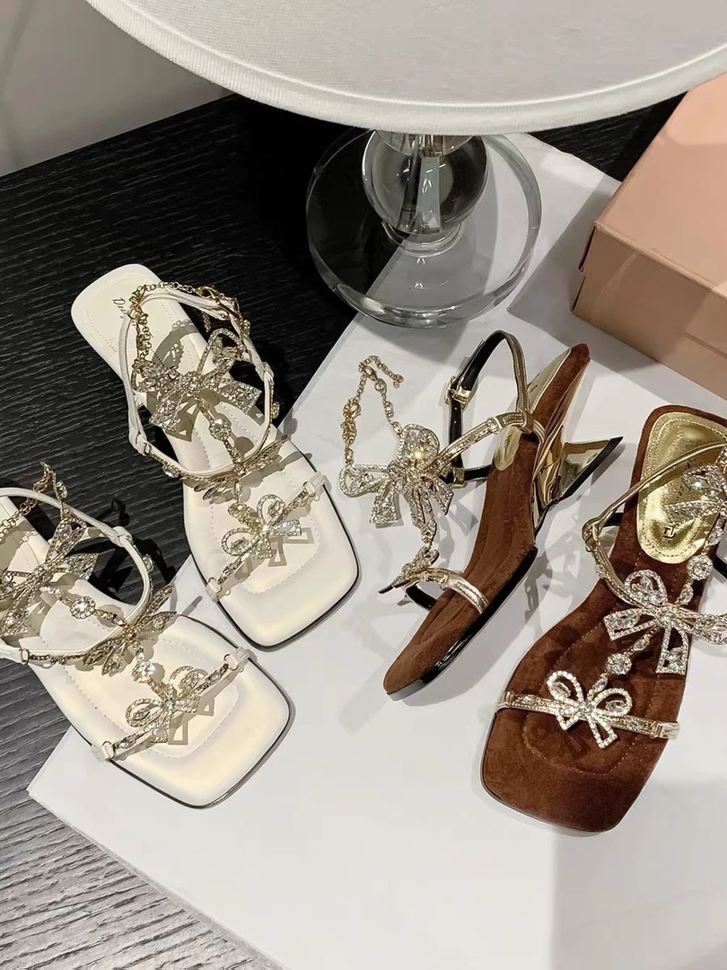 高跟低帮露趾水钻时装凉鞋粗跟高跟鞋仙女风MK5113