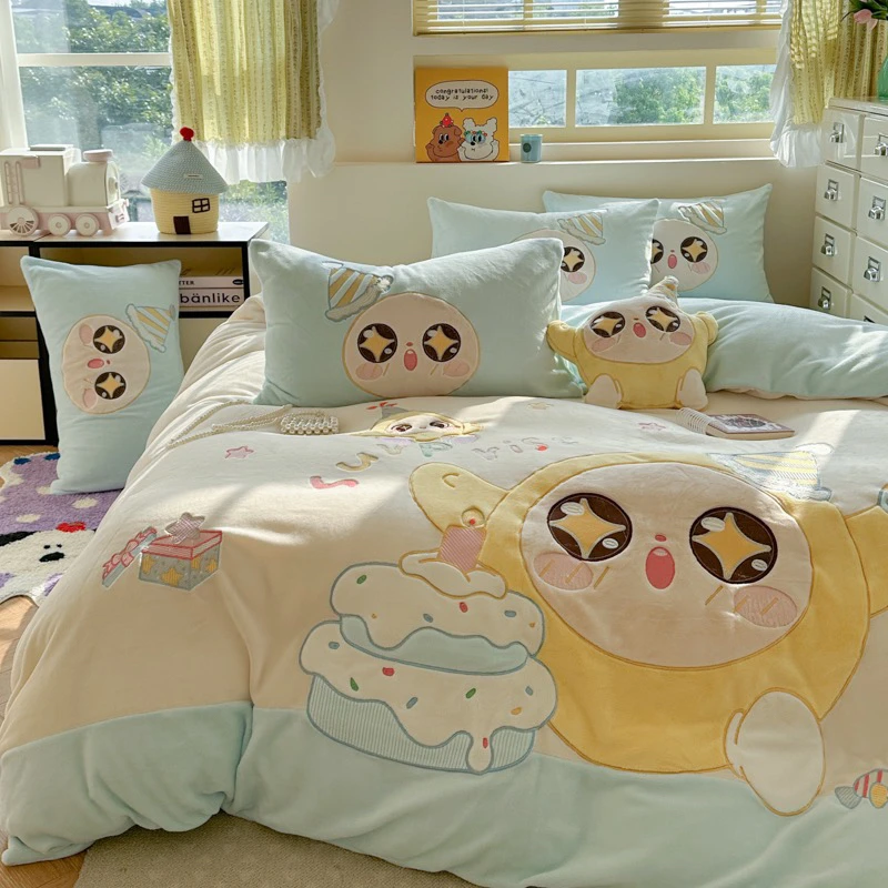 【蛋仔】-2025新款加厚牛奶绒贴布刺绣四件套