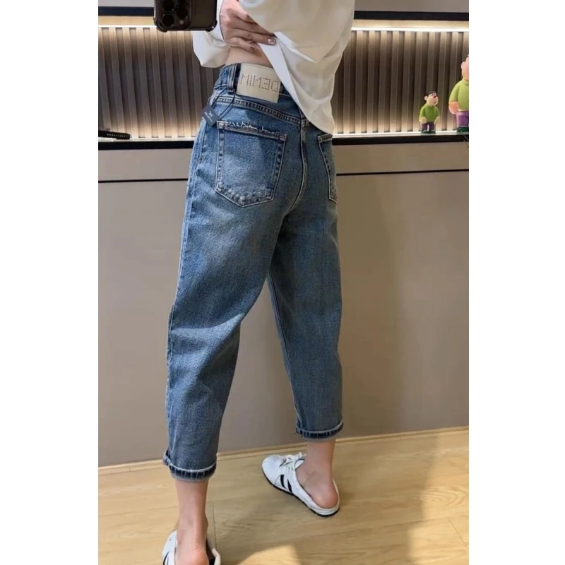 小个子胖mm穿搭显瘦九分老爹裤2025年春季新款大码弹力哈伦牛仔裤