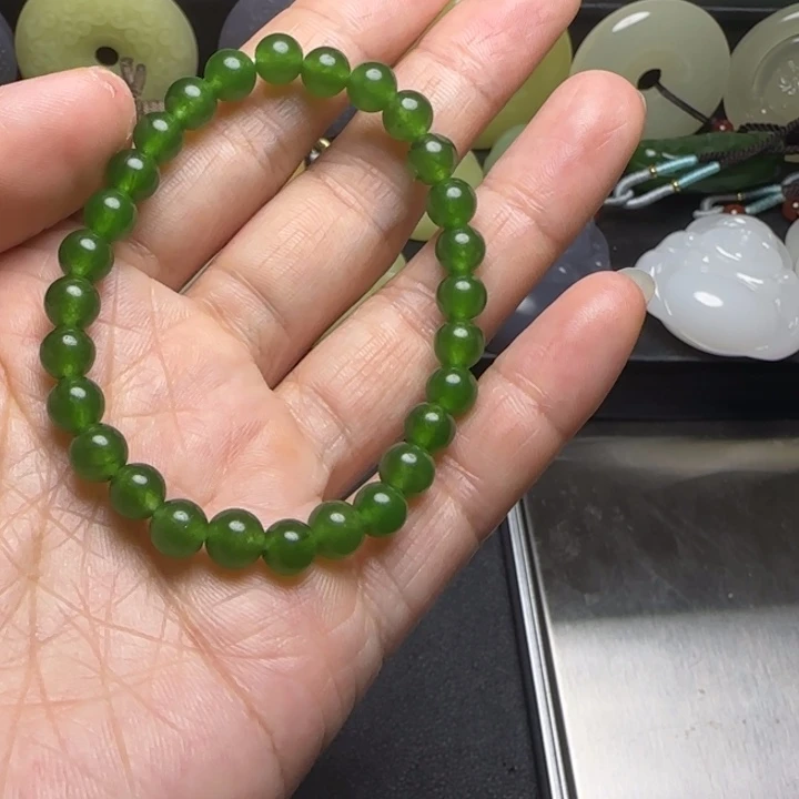 石材天然新疆老料菠菜绿手串