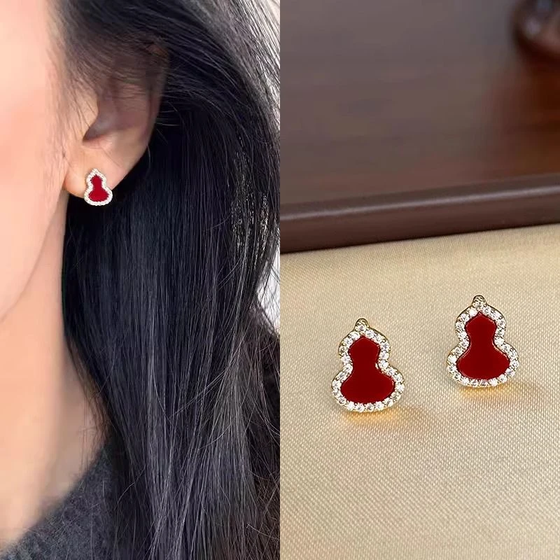 安可拉红葫芦耳钉女新款爆款红色大气过年耳环女气质时尚百搭耳饰
