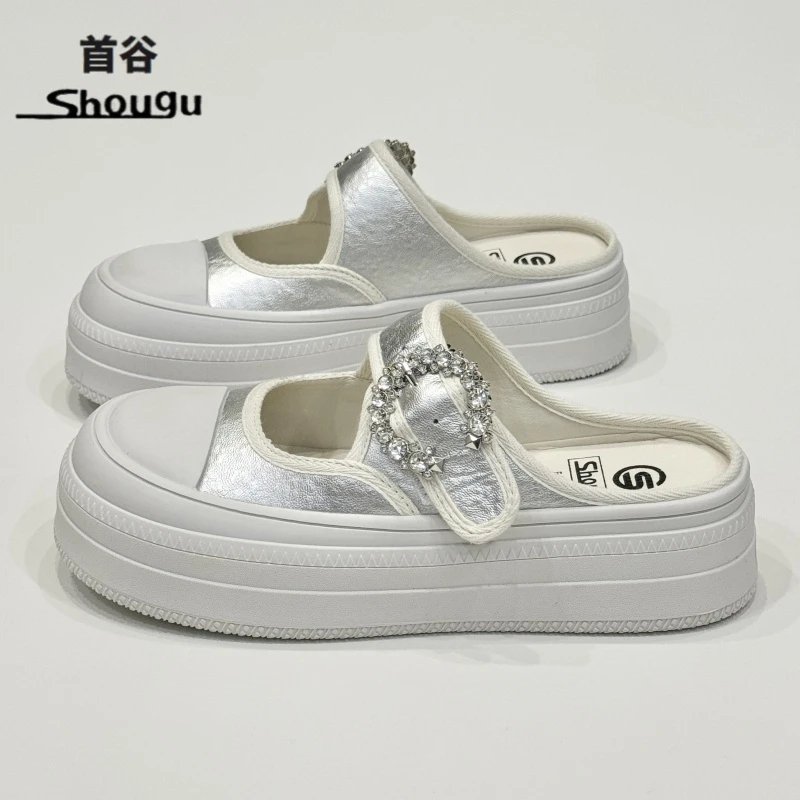 shougu/首谷包头半拖小白鞋女夏外穿2025新款百搭休闲厚底一脚蹬