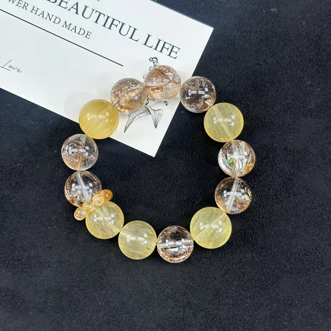 【金芒】金箔锦鲤黄萤石手串【拍三单是一条价格】多样性发一 W1570