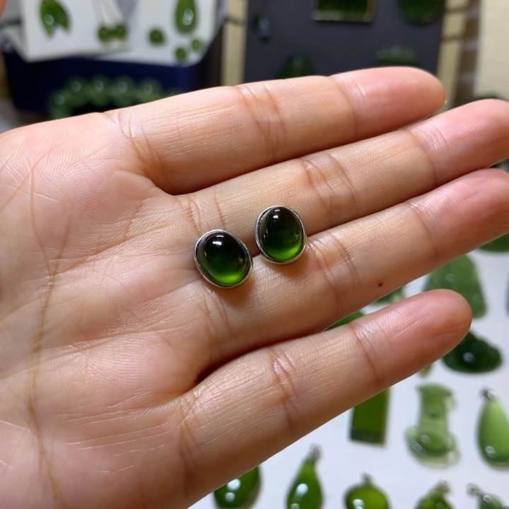 岫玉银S925镶嵌耳钉耳钉