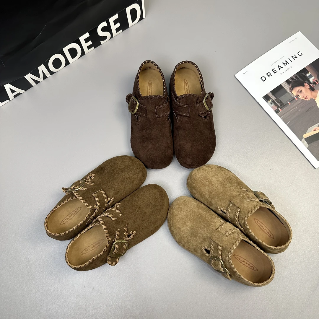 手工编织平底勃肯鞋女2025秋季新款百搭时尚一脚蹬轻便休闲单鞋