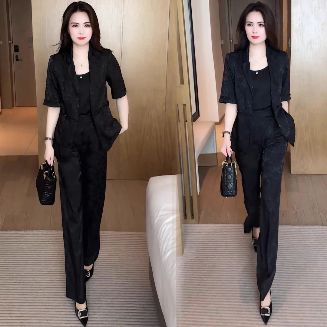 中式盘扣西装套装女2025夏季新款气质显瘦西装外套阔腿裤套装