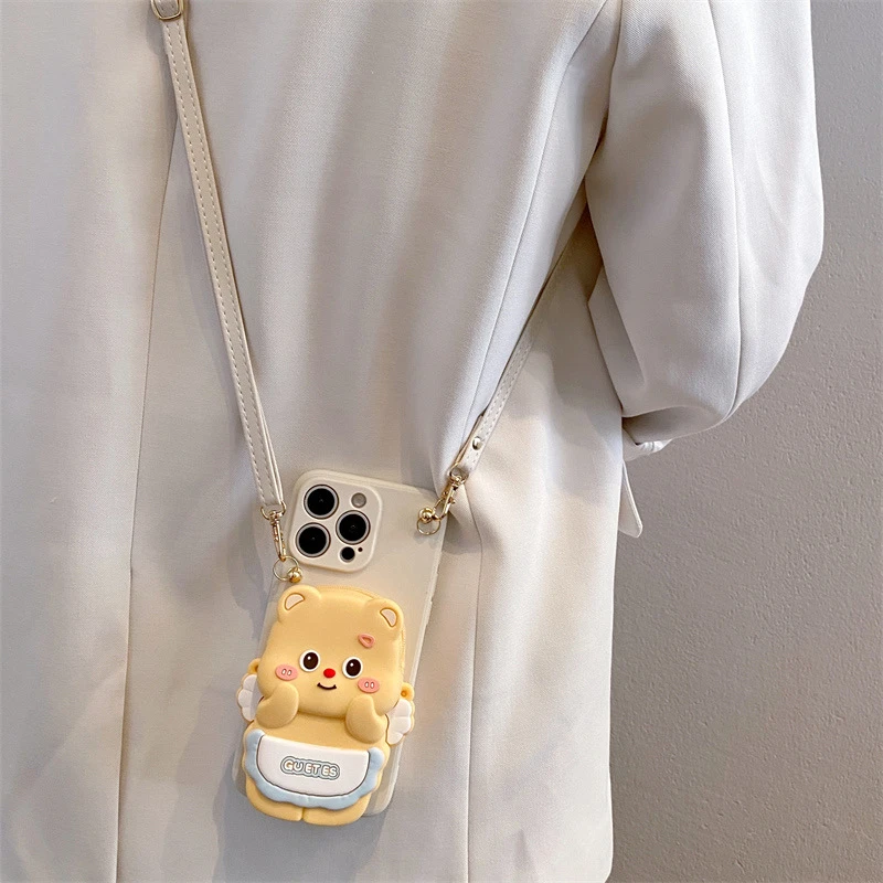 天使小熊零钱包适用苹果/华为/vivo/oppo/小米手机壳全包防摔斜挎