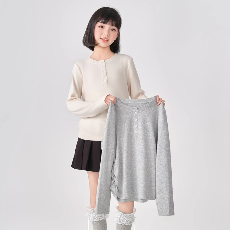 2194女童早秋打底衫2025新款爆款洋气时髦百搭简约纯色中大童上衣