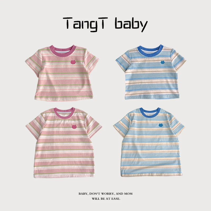 亲子棉质条纹短袖T撞色领口小标装饰柔软亲肤夏季婴幼儿夏天童装