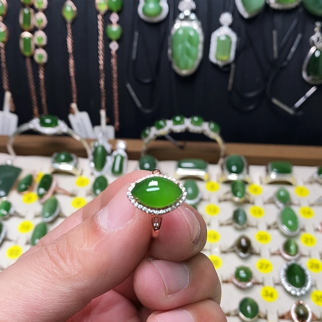 和田玉（碧玉）银S925镶嵌戒指