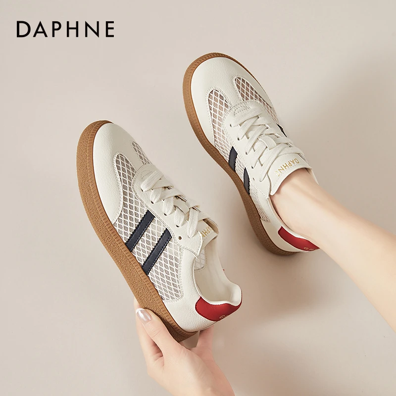 达芙妮网面透气德训鞋女款2025新款爆款秋季运动休闲鞋平底小白鞋