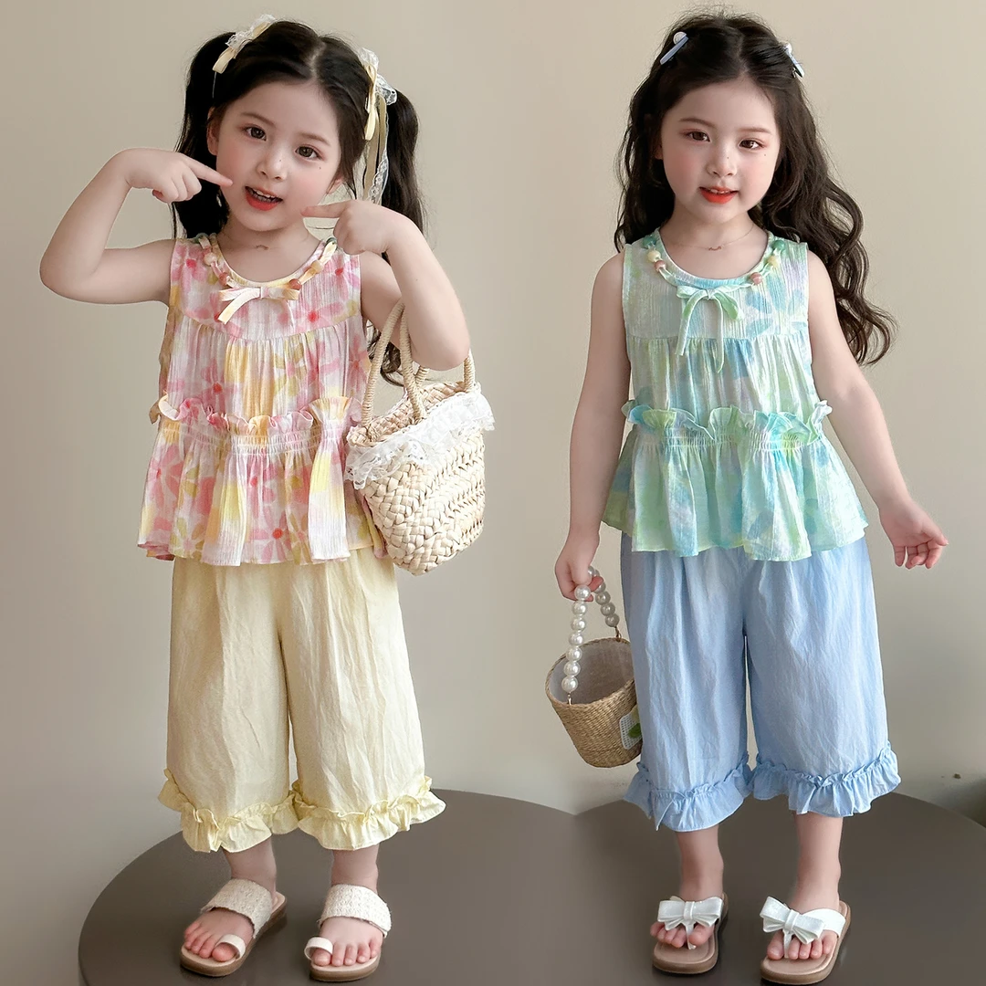 儿童夏季新款薄款2025女童韩版休闲背心阔腿裤套装女宝宝夏装炸街