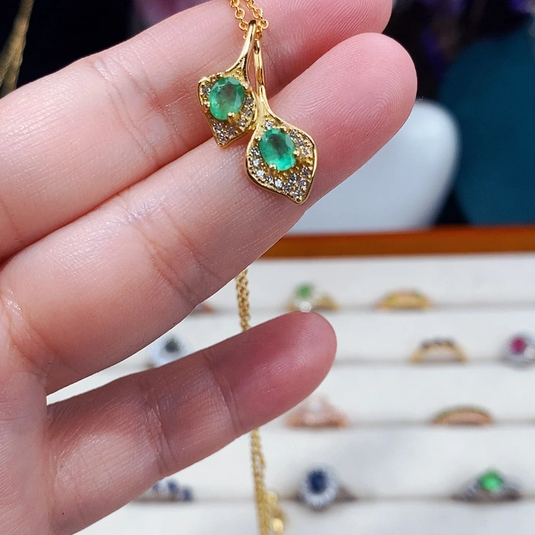 祖母绿颈饰银S925镶嵌