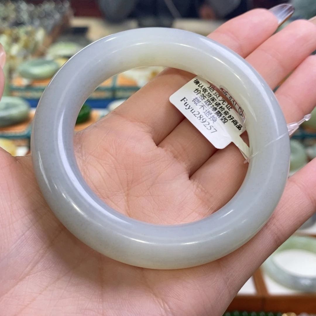 和田玉未镶嵌手镯且末青花胖圆54.7/55.7