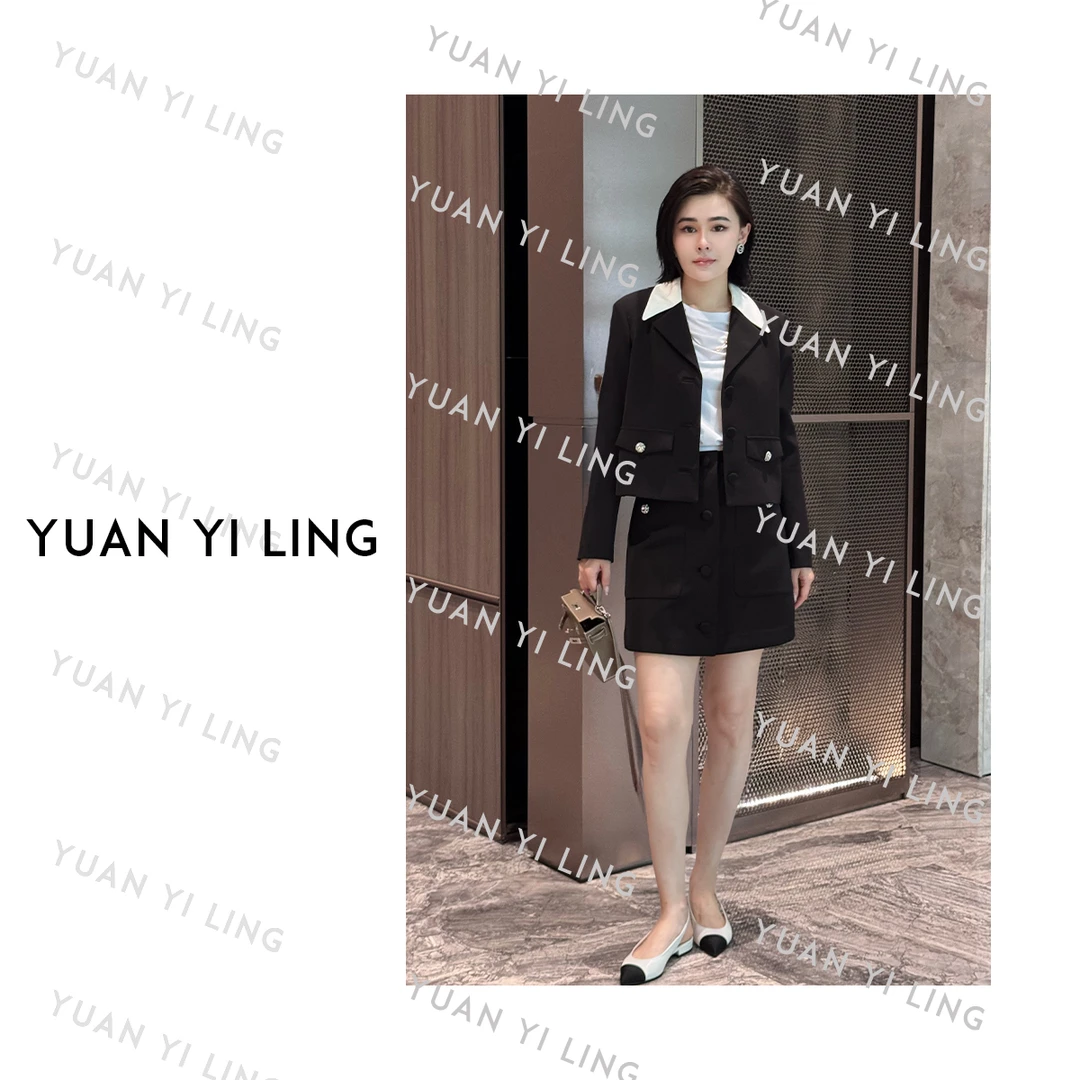 袁艺灵【拉达小姐】重工西装气质黑色百搭优雅时尚高腰短裙春季女装