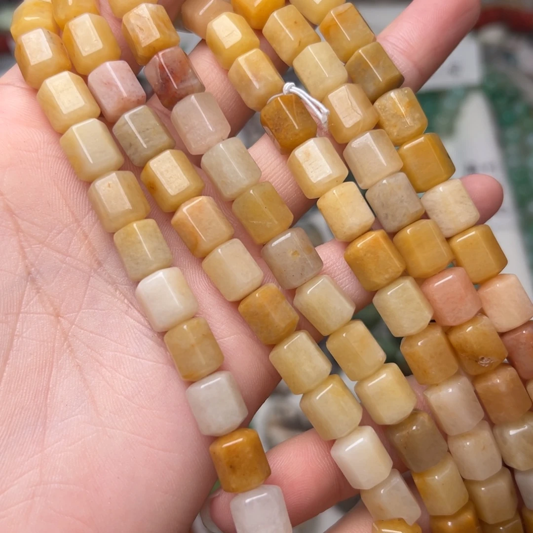 玛瑙/玉髓合金珠宝半成品L763。8mm金丝玉六角桶珠一条