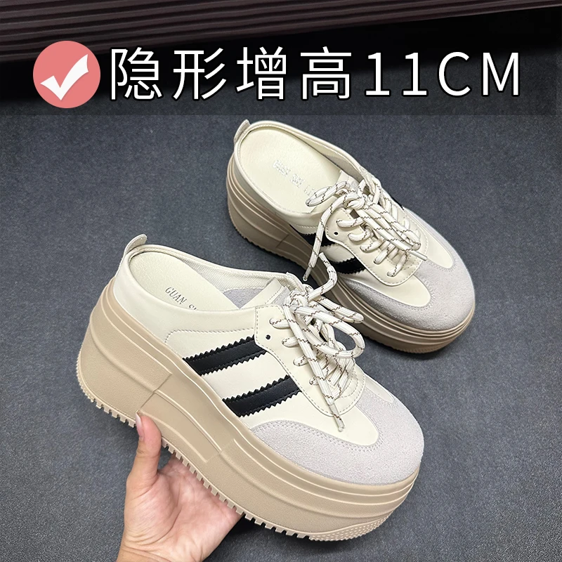 内增高11cm复古红色外穿德训鞋女2025新款爆款小个子休闲板鞋厚底