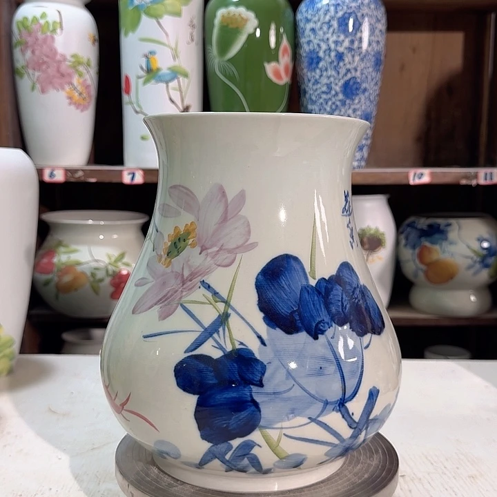 瓶鱼尾高27青花荷花字新款陶瓷